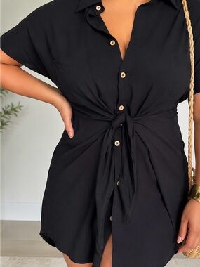 Free shipping Women’s Black Tie-Front Cover-Up/Dress